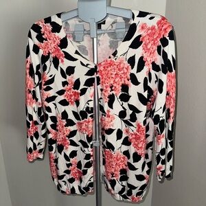 Talbots Pink and Black Floral Cardigan